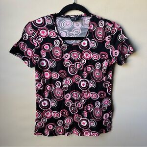 Mills Women’s geometric patterned Top Sz 36/small Blouse ModStyle 90s Y2K Retro